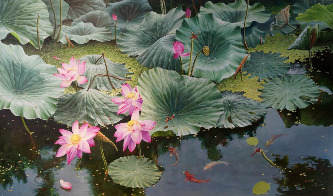 朴胜基(一级画家)《鱼戏莲叶间》166x96